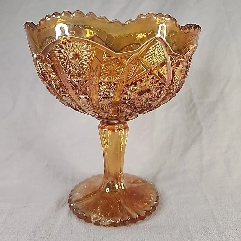 Candy Dish Imperial Glass Compote Pedestal  Hobstar Marigold Carnival Vintage